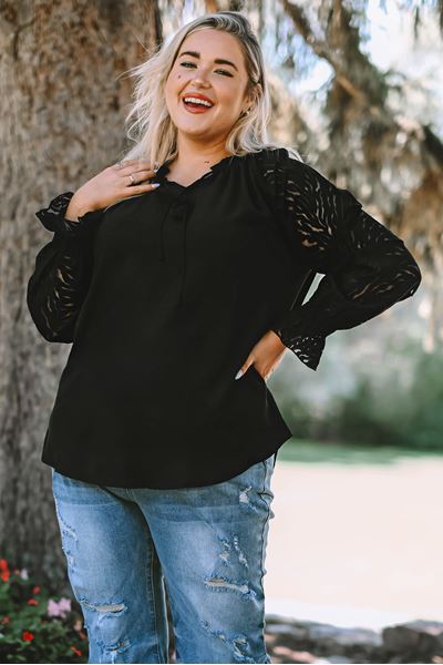 Picture of PLUS SIZE ZEBRA MESH SLEEVE TOP